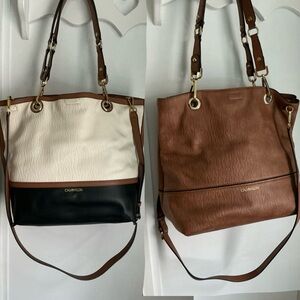 Reversible Leather Calvin Klein Black, Cream, and Brown Tote Bag Handbag Purse
